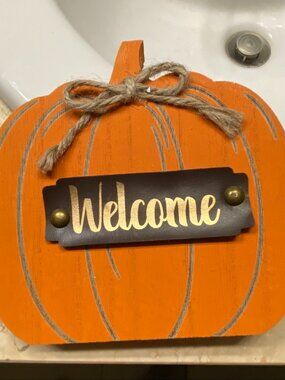 Halloween Orange Pumpkin Welcome Seasonal Tabletop Decor